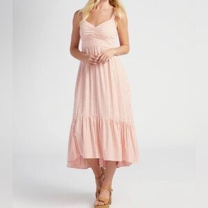 Skies Are Blue Striped Sweetheart Maxi Dress Coral/White Size S